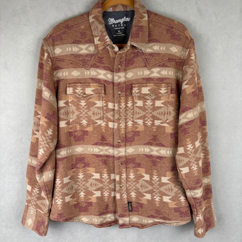 Wrangler Retro Premium Mens XL Snap Shirt Jacket Long Sleeve Southwestern Cowboy